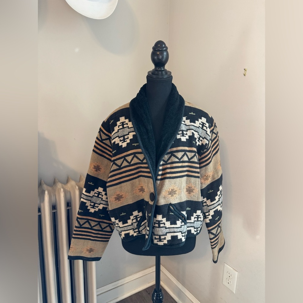 Tribal Patterned Wool Bomber Jacket - image 3